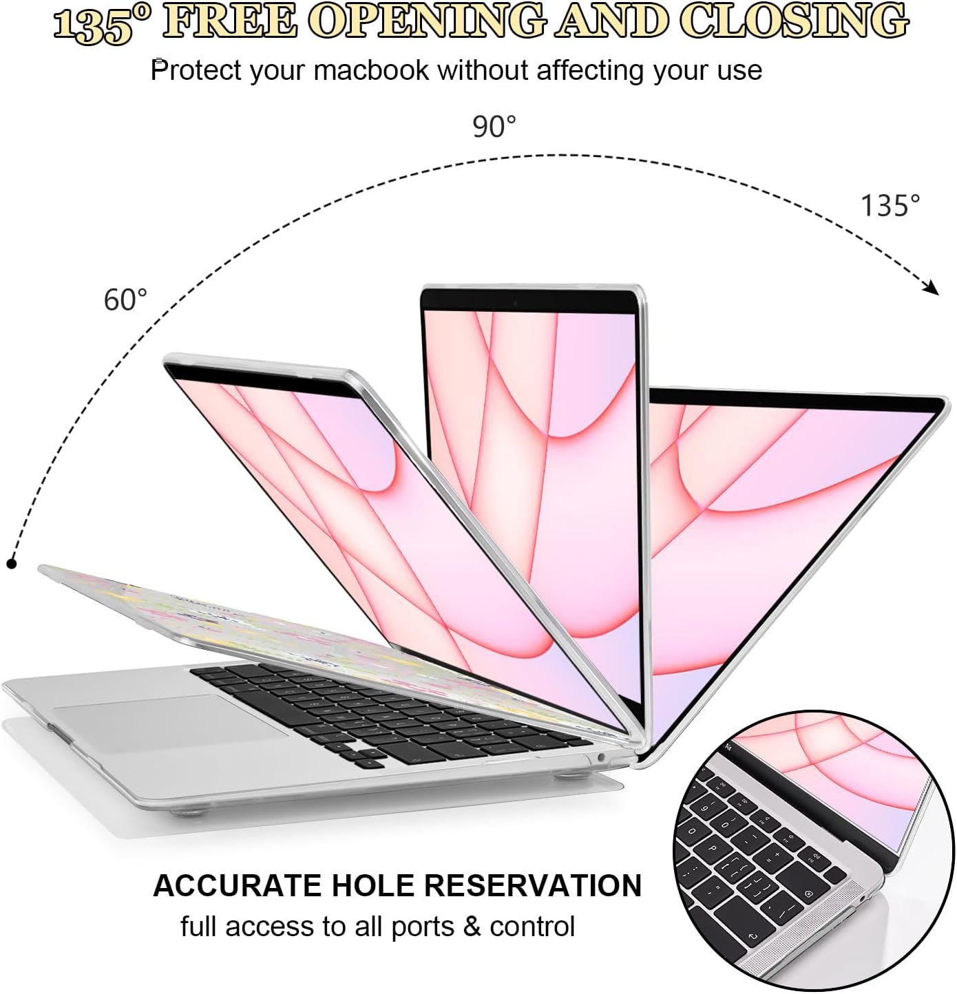 for MacBook Air 13 inch Case 2021 2020 2019 2018 Releas A2337 M1 A2179 A1932, Printed Pattern Plastic Hard Shell Case Keyboard Cover Screen Film for Mac Air M1 13.3 Touch ID, Pink Flowers L211