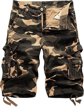 Mens Outdoor Camo Cargo Shorts Lightweight Multi Pocket Military Short Loose Fit Hiking Cotton Short Pants