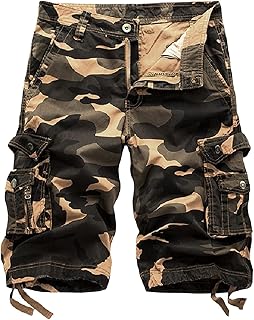 Men Relaxed Fit Camo Cargo Shorts Camouflage Multi Pockets Outdoor Short Pants Lightweight Loose Military Short (Yellow,29)