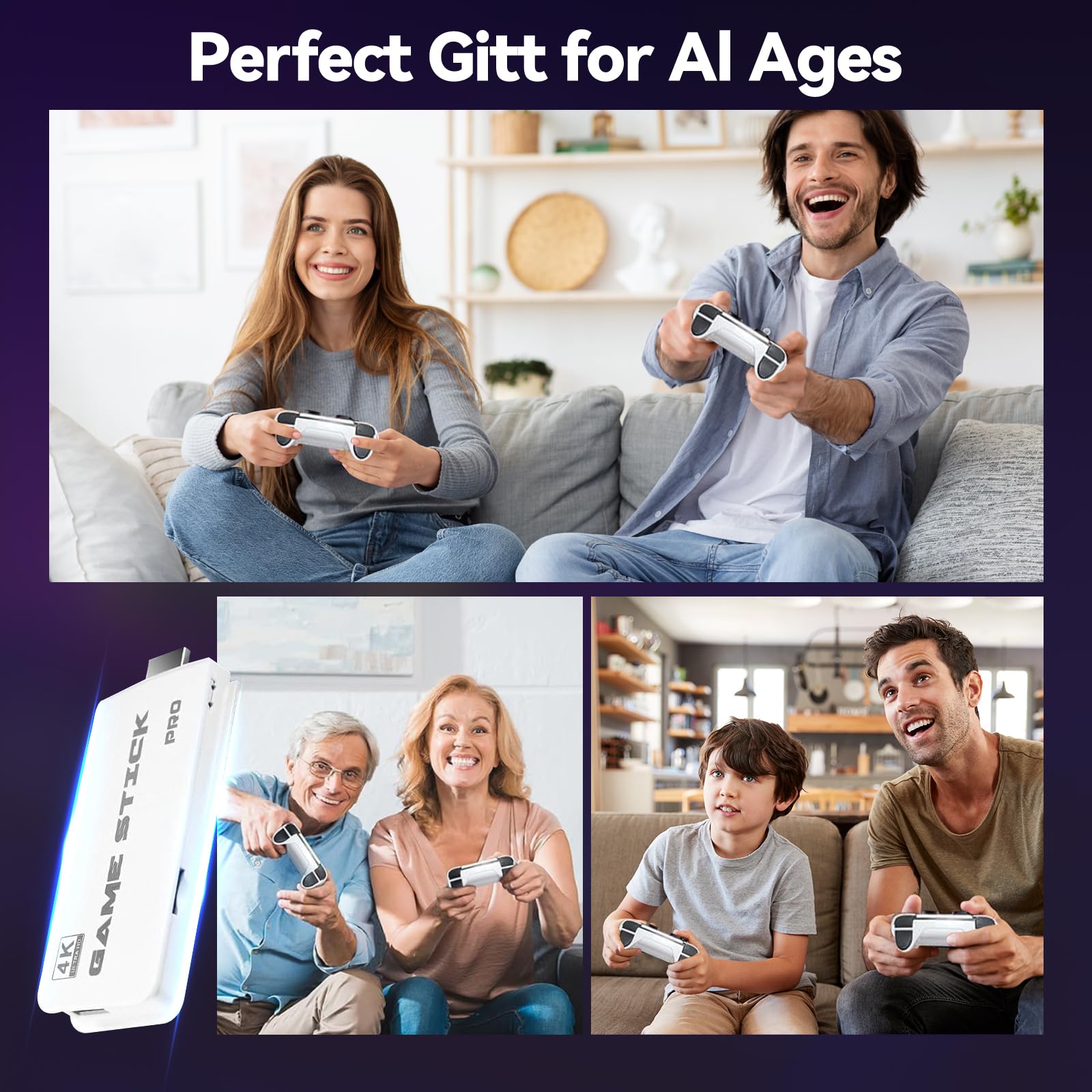 Febotak 2025 Retro Gaming Konsole Stick mit 25 000+ Spielen, 23 Emulatoren, 4K HDMI, Dual 2.4G Wireless Controller, Plug & Play System