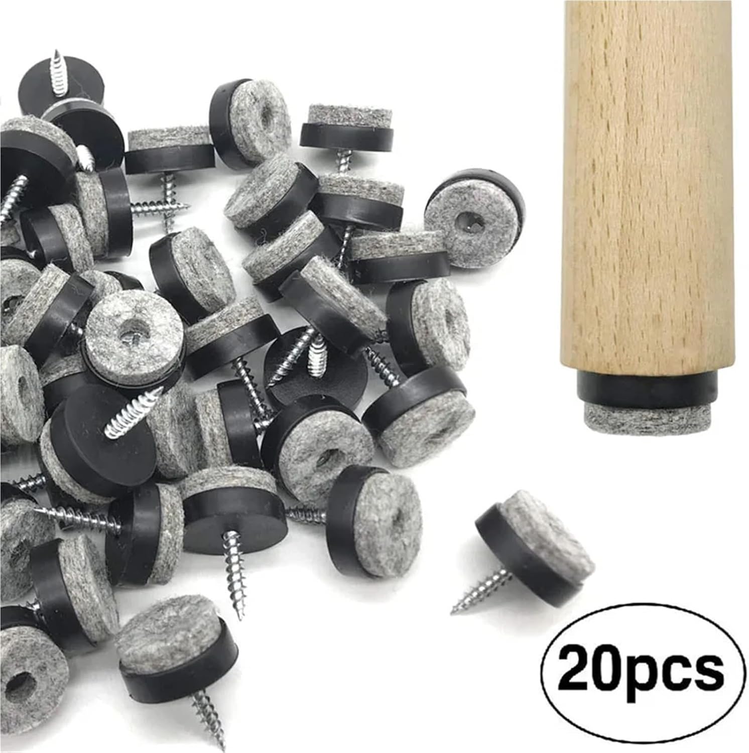 Furniture Sliders for Carpet 100Pcs Chair Glides Pad with Thick Felt Pads Screw Round Screw-in Sliders Floor Protector for Wooden Legs Feets(White 24mm)