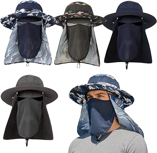 4 Pack Sun Hats for Men Women UPF 50+ Wide Brim Fishing Bucket Hat Summer Outdoor UV Protection Adjustable Neck Flap
