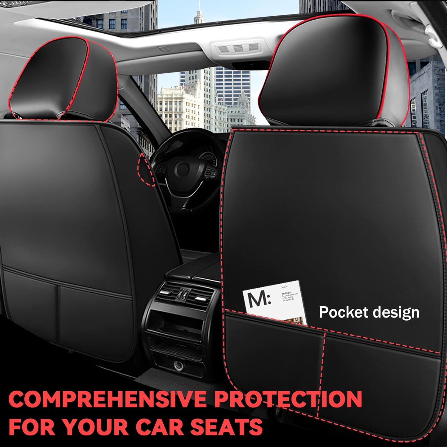 Car Seat Covers Compatible with Ford Explorer 1999-2025 Wear-Resistant Premium Material, Skin Friendly Touch, Zipper Design Seat Cover(Full Set, Black Red)