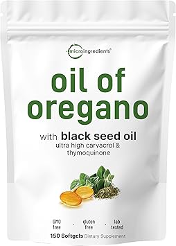 Micro Ingredients Oil of Oregano with Black Seed Oil, 150 Softgels | Naturally Occurring Carvacrol & Thymoquinone. 2-in-1 Oregano Oil Supplement. Non-GMO, Gluten Free, 3rd Party Tested.