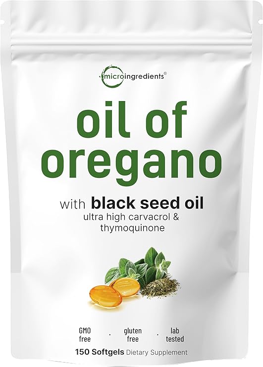 Micro Ingredients Oil of Oregano with Black Seed Oil, 150 Softgels | Naturally Occurring Carvacrol & Thymoquinone. 2-in-1 Oregano Oil Supplement. Non-GMO, Gluten Free, 3rd Party Tested.