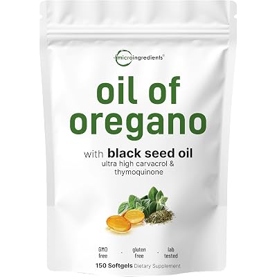 Micro Ingredients Oil of Oregano Softgels, 150 Count | 2 in 1 Formulated with Black Seed Oil | 4X Strength Carvacrol & Thymoquinone | Plant Based, Non-GMO