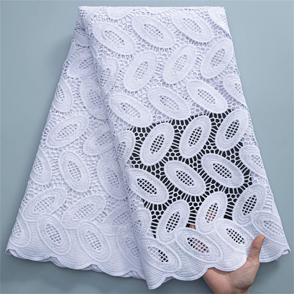 Tessuto Di Pizzo Guipure Bianco Con Materiale Di Pizzo Paillettes Sposa Per Abito Da Sposa Nigeriano