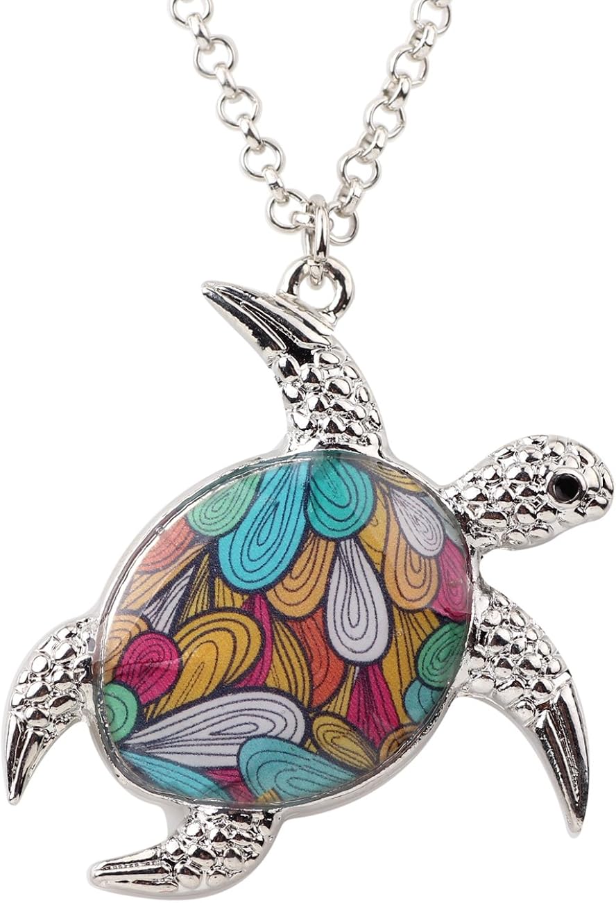 BONSNY Enamel Chain Sea Ocean Floral Turtle Necklace Pendant for Women Kids Girls Charms Fashion Jewelry Gifts (Muticolor)