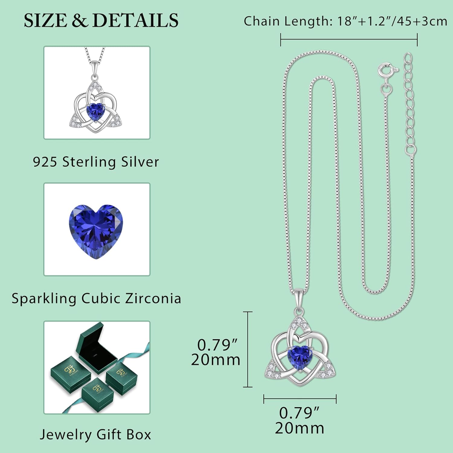 FJ Celtic Knot Necklace 925 Sterling Silver Trinity Love Knot Pendant Irish Good Luck Birthstone Jewelry for Women - Image 5