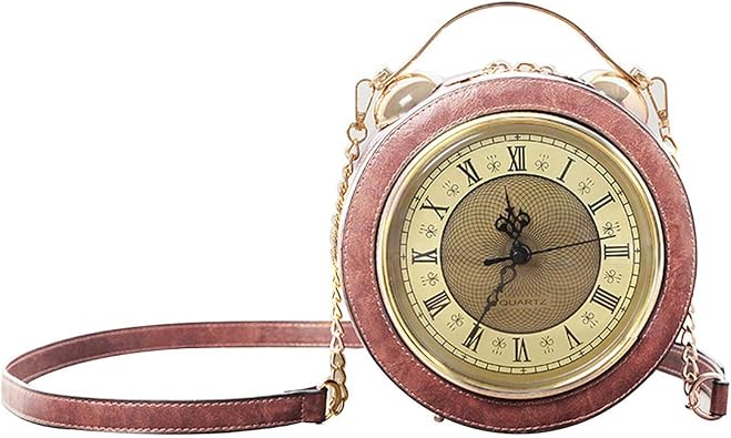 حقيبة ساعة عمل حقيقي ، حقيبة رسول عتيقة عبر الجسم ، SteamPunk Style Shape Leather Bag Circular Handbag Chain