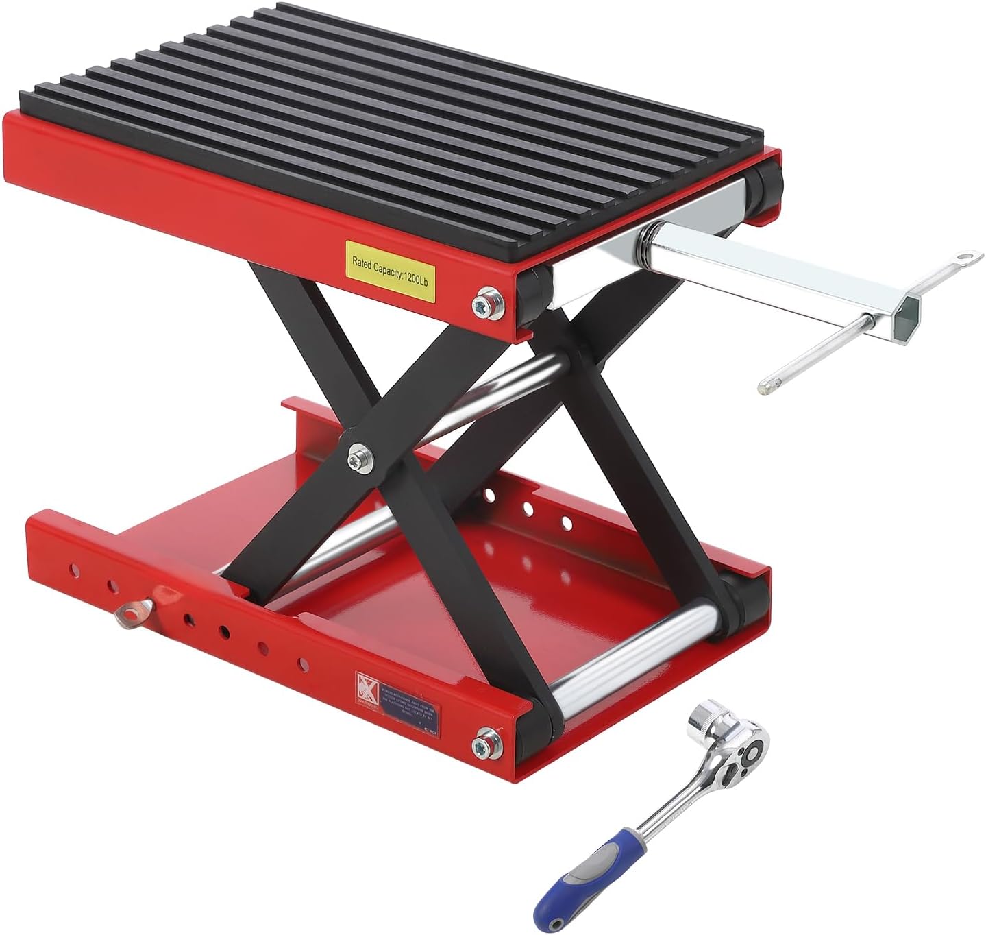 Garvee Motorcycle Lift Jack with Wheels, 1200 LBS Transmission Motorcycle Stand Scissor Jack with Wide Deck & Dolly, Thickened Rubber Pad Dirt Bike Stand Lift for ATV, Bike, Street Cruiser Bikes