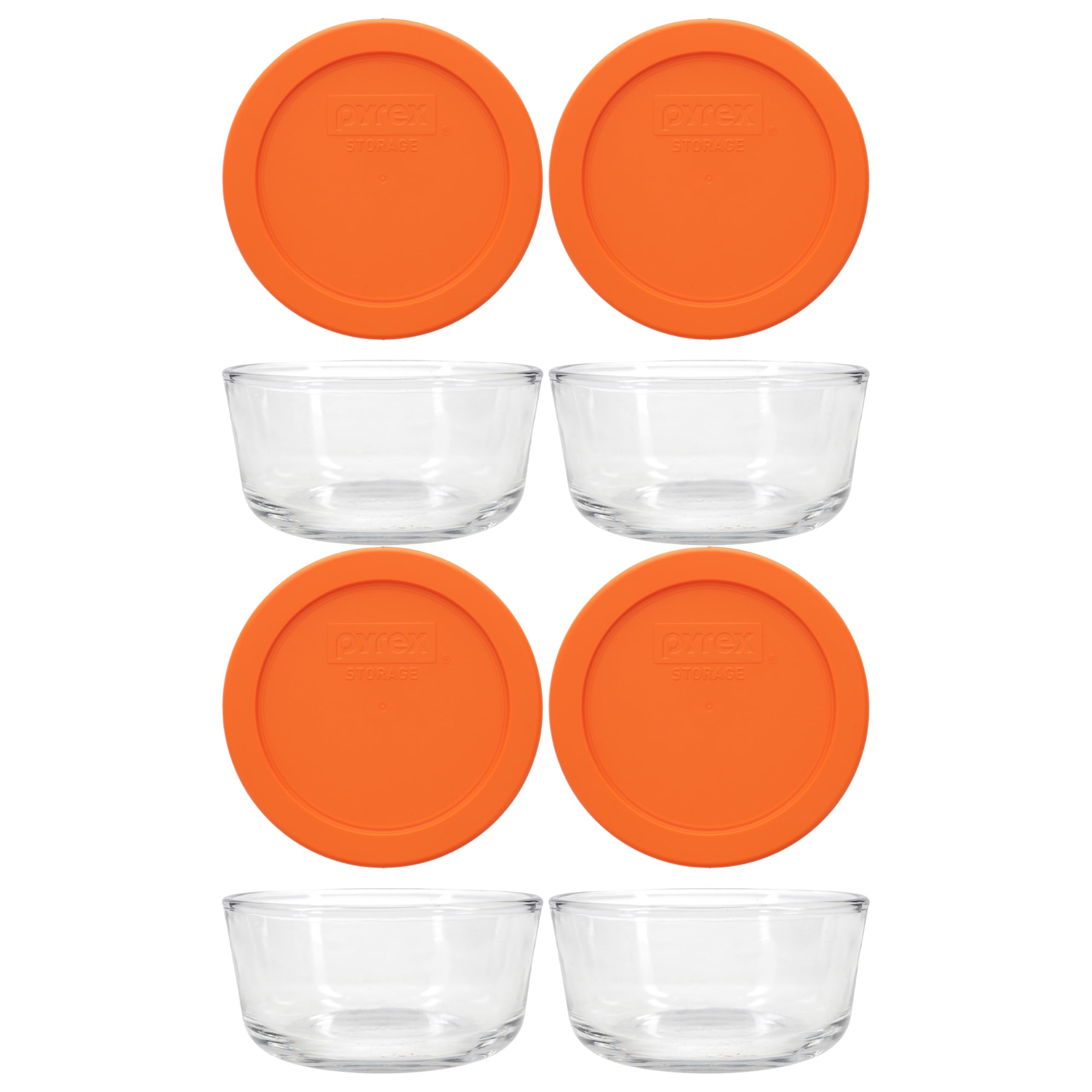 7200 (2-Cup) Glass Bowls With Orange Lids (4-Pack) - Made in USA | 7200-PC | Tempered Glass Construction | BPA-Free Plastic | Easy Clean Surface | Stain And Odor Resistant