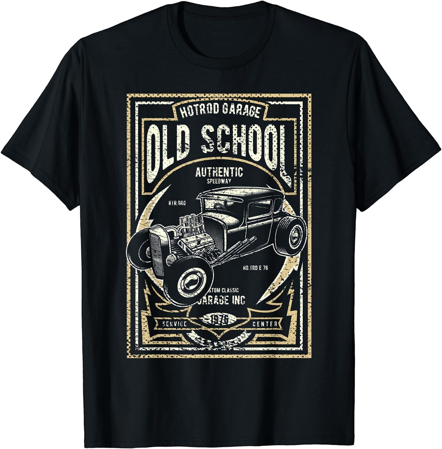 Old School Vintage Hot Rod Garage Men Classic Car T-Shirt (Black
