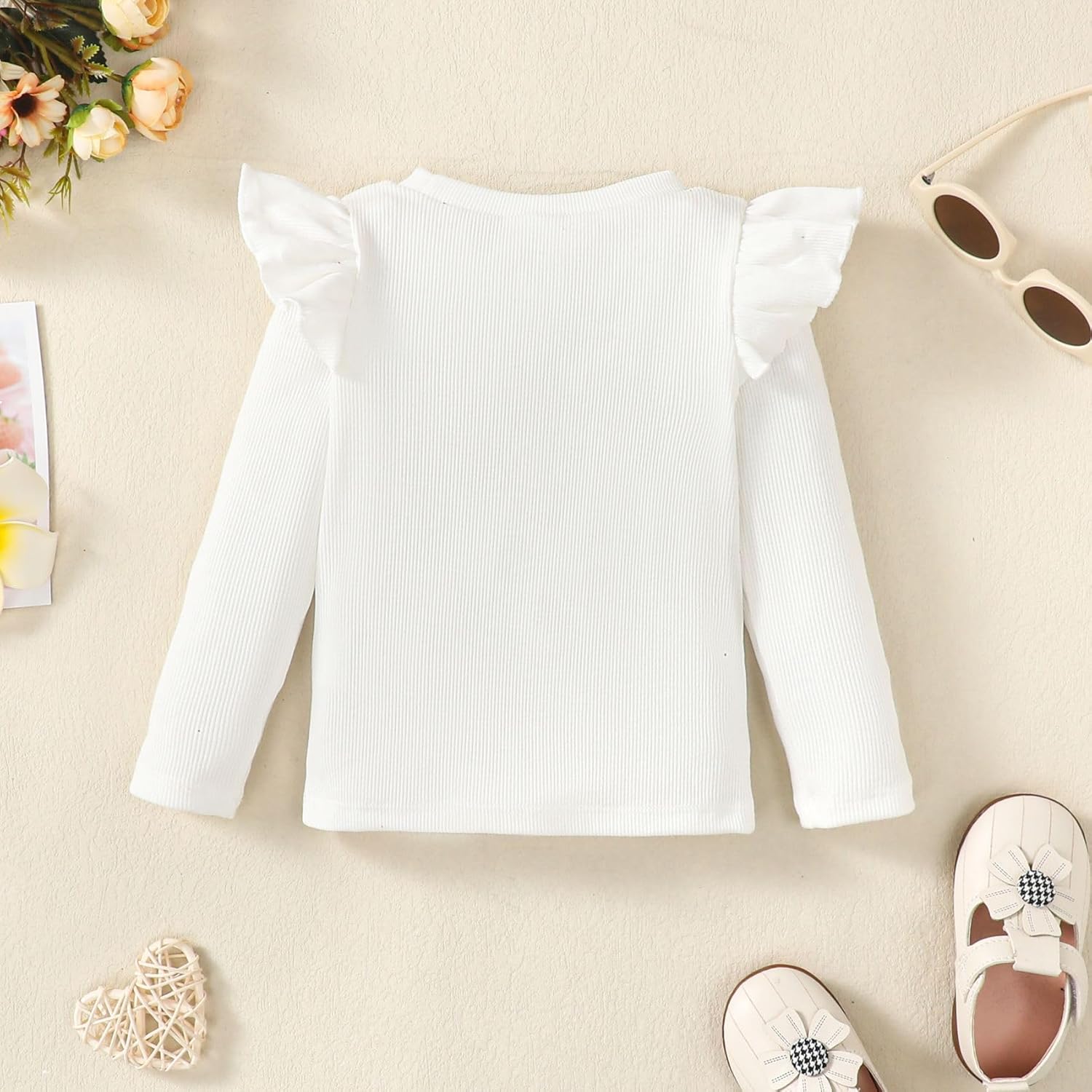 OPAWO Toddler Girl Shirts Ruffle Long/Short Sleeve Baby Girl T-Shirts Kids Blouse, Ribbed Toddler Girl Tee Tops 2-Pack 12M-6Y - Image 7