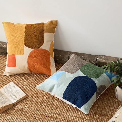 Miniatura 3 de vctops Funda de cojín decorativa con patrón geométrico bohemio y copetudo, de algodón, con bordado de algodón, funda de cojín cuadrada para sofá,