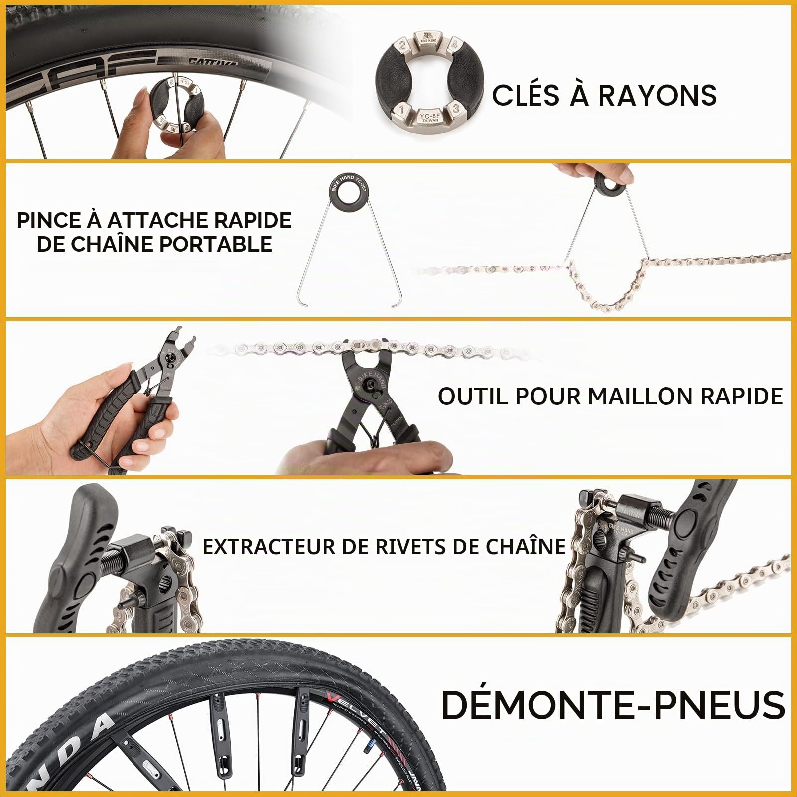 BIKE HAND Boîte à outils pour vélo, Kit complet d'outils pour vélo, Kit de réparation professionnel 22 pièces avec étui de transport, noir