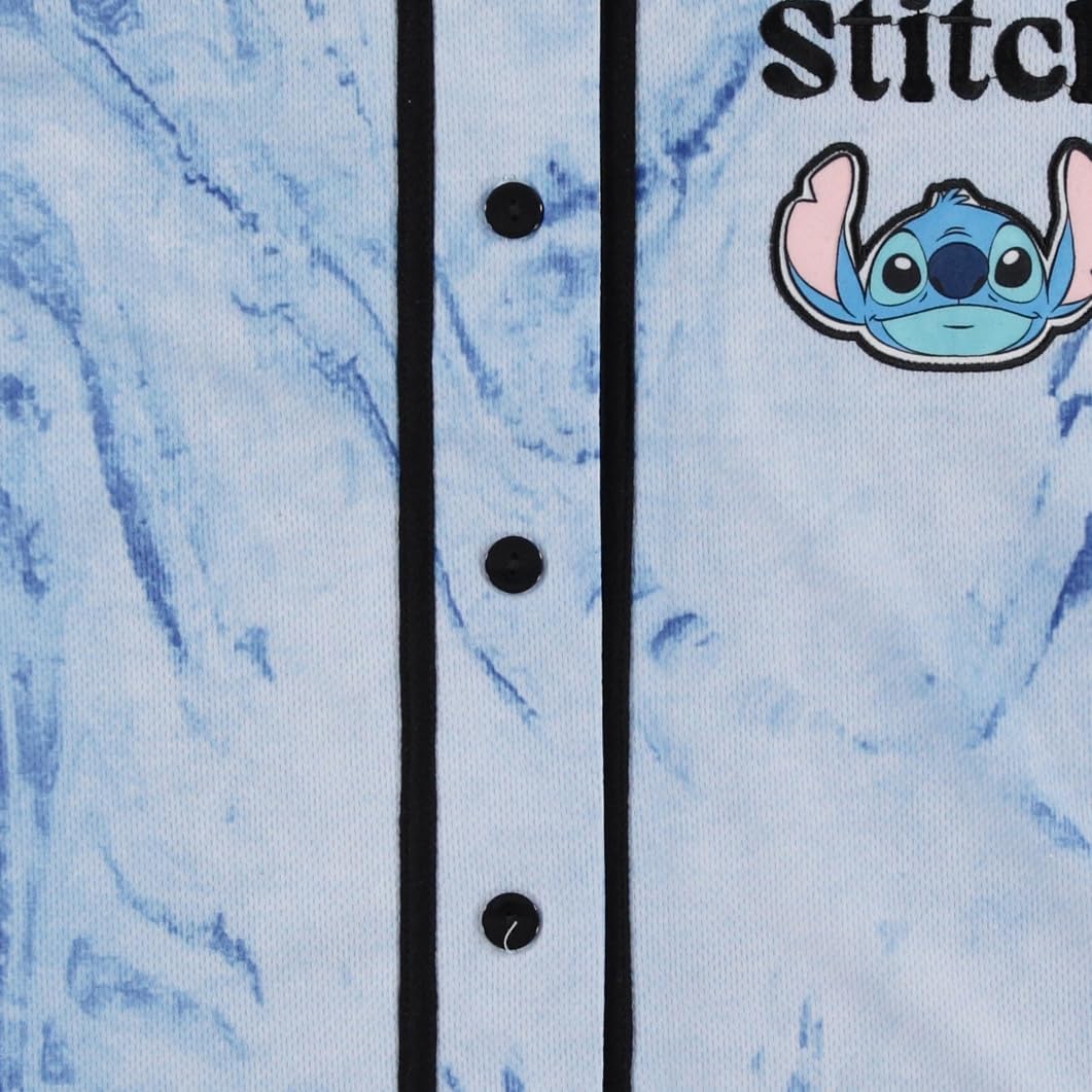 Disney Women’s Lilo & Stitch Baseball Jersey – Classic Mesh Button-Up Shirt, Cute Hawaiian Graphic Top