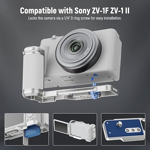 Miniatura 3 de NEEWER ZV-1F ZV-1 II L Placa compatible con Sony, soporte de metal L con agarre de cuero blanco, roscas de 1/4 pulgadas, base de arco para montaje