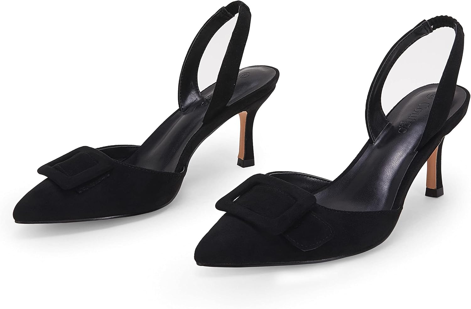 Coutgo Womens Slingback Heels Kitten Heel Pumps Dress Shoes Sling Back Closed Pointed Toe Suede Wedding Party Sandals - Image 4