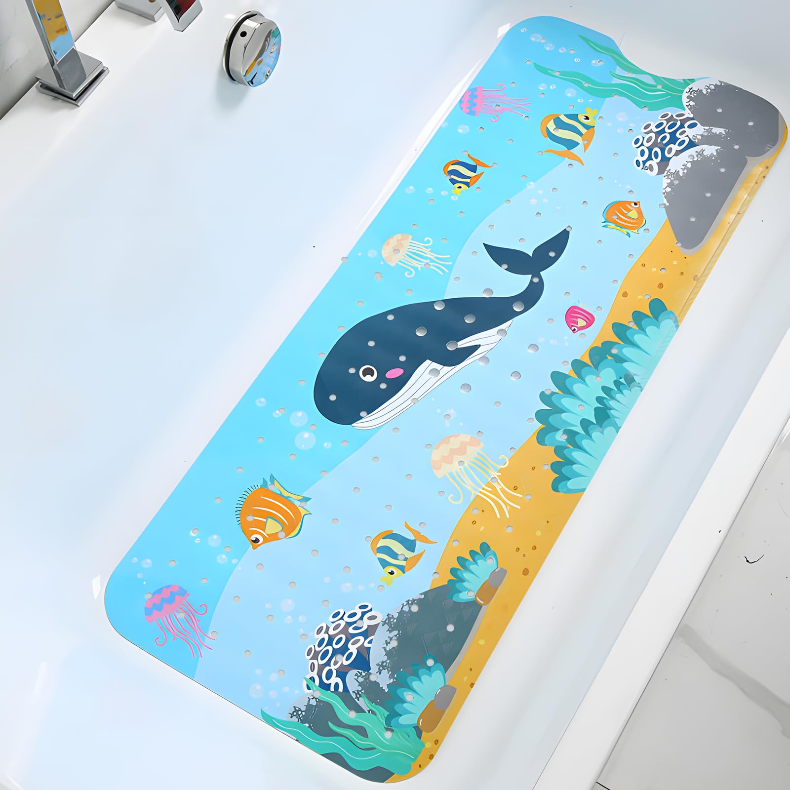 Tapis de bain antidérapant 100 x 40 cm avec ventouses et trous de drainage