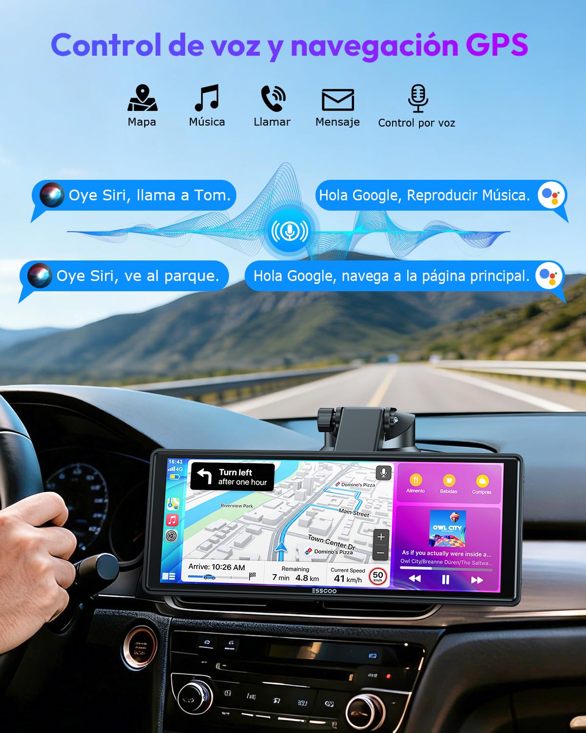 ESSGOO Pantalla Carplay Coche con Cámara Retrovisora,10 Pulgadas Apple Car Play Android Auto Inalámbrico,Pantalla Táctil Portátil Radio Coche con Bluetooth,Airplay,Mirror Link,FM,AUX,Siri,Navegación
