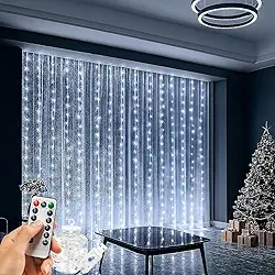 Cortina de LED 3x3m com 300 Leds Brancas Fria, Decoração de Natal, Ano Novo, Casamento, Festas e Eventos Especiais Controle Remoto, 8 Modos, Fio de Cobre, Quarto, Varandas, Janela, – VIA USB 110V/220V