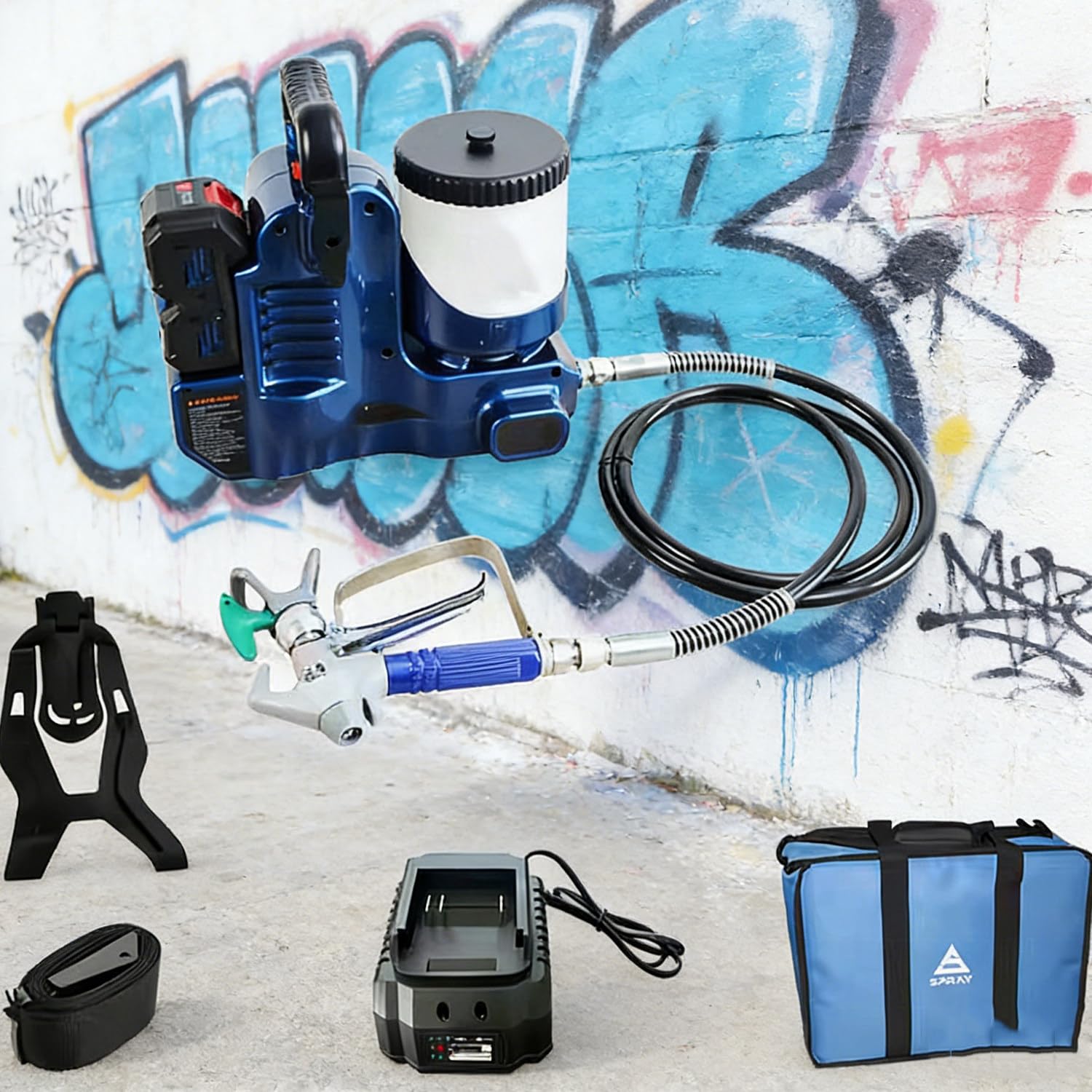 Spruzzatore di Vernice Macchine per Verniciatura Airless Spruzzo Airless Elettrica,1,2 L capacità, motore, pressione 15 MPa,6 regolazioni,2,8kg con cinturino,batteria ricaricabile Battery3