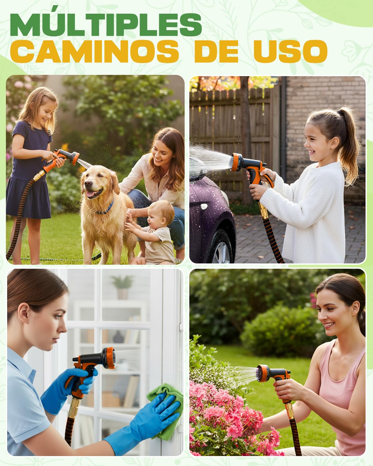 Manguera Jardín Extensible 45m de Alto Rendimiento, Manguera Flexible Extra Larga para Grandes Superficies y Limpieza, Conectores de Latón 3/4" y Boquilla Ergonómica de 10 Funciones
