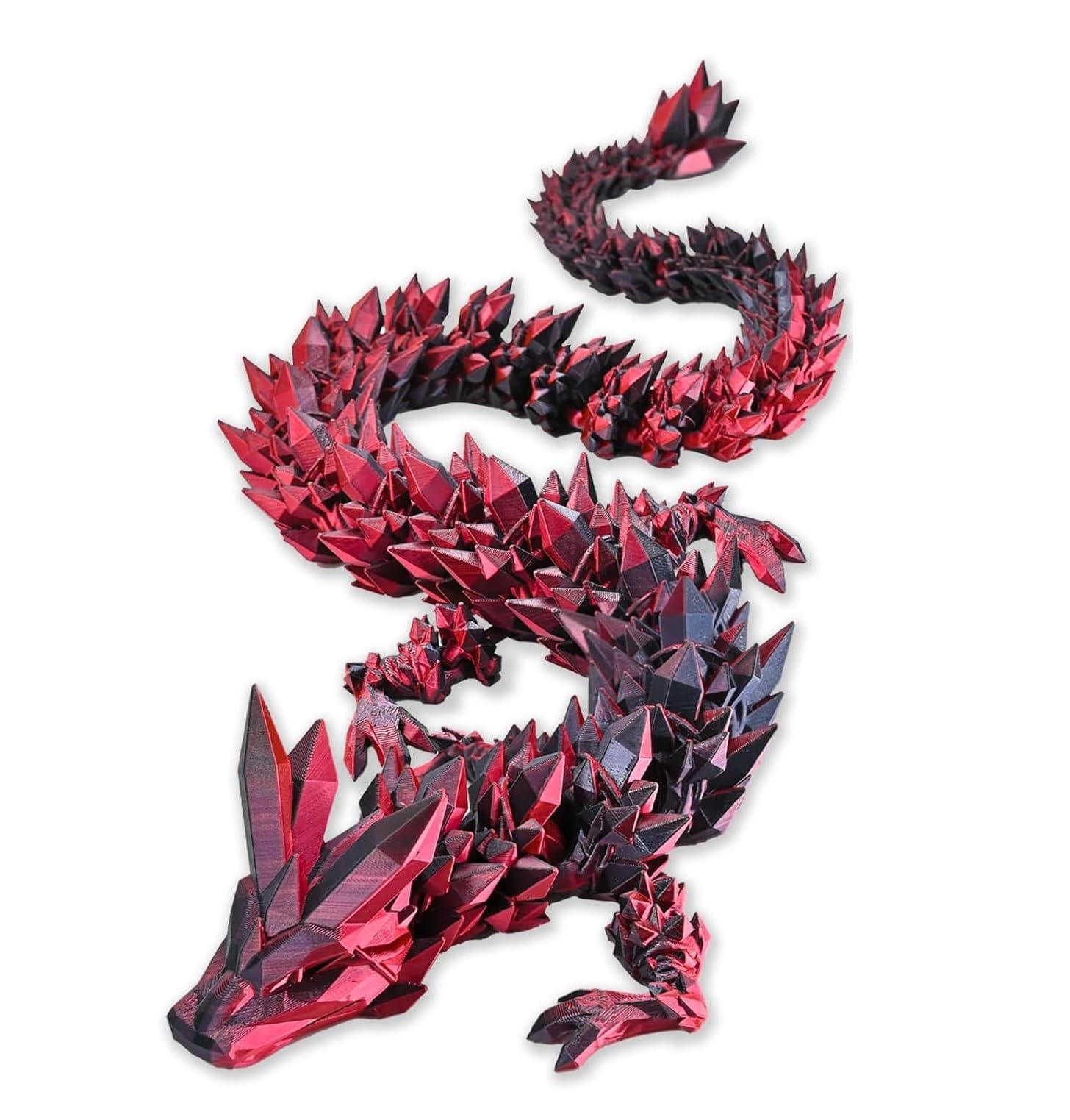 12" 3D Printed Dragon, 3D Animals, 3D Fidget Toy, Autism Toys, 3D Dragon, 3D Printing Dragon for Home Office Decor Executive Desk Toys (RedBlack)