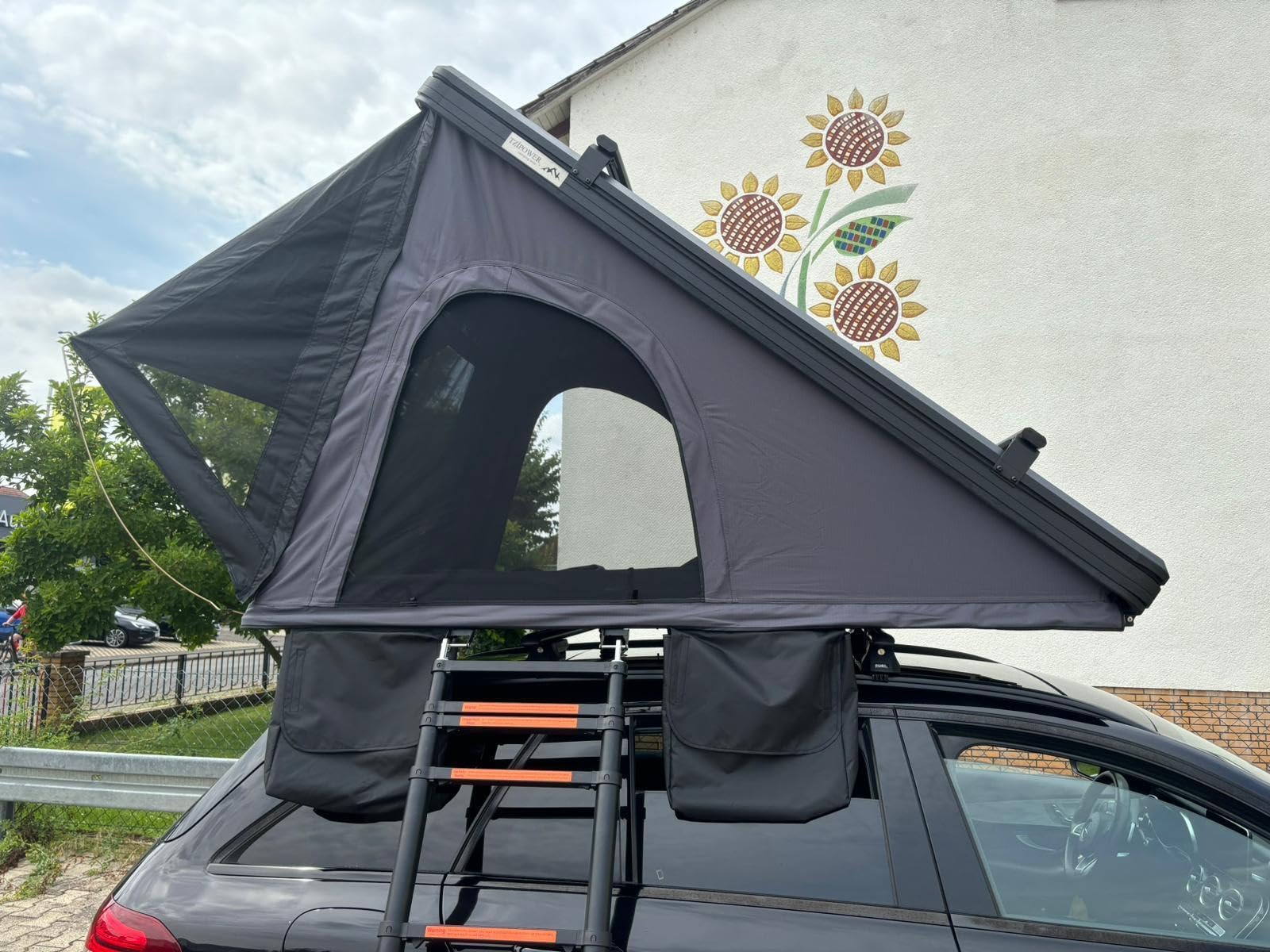 Tente de toit de voiture en aluminium rigide noir/gris LED, isolation, support avec voile d'ombrage en option