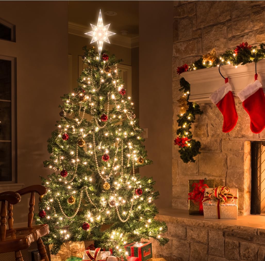 LAMPHOME Christmas Tree Topper,Bethlehem Star Tree Topper(12 Inch 10 Lights Clear Colour)