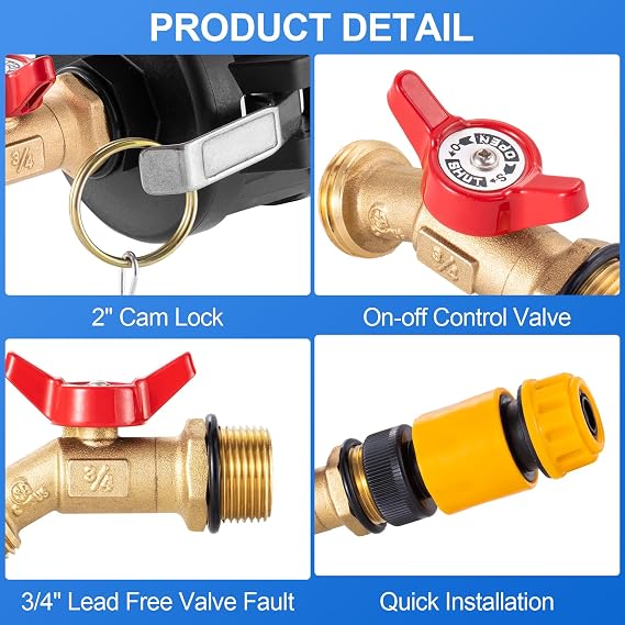 IBC Tote Adapter, 2’’ Cam Lock Adapter for IBC Tote Tank (3/4 Female NPT Inlet×3/4 GHT Outlet), 2’’ Fine Thread 275-330 Gallon IBC Tank Adapter Garden Hose Quick Connector