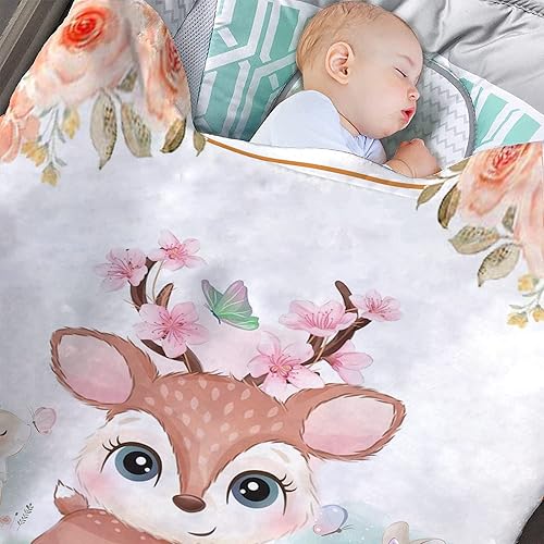 Manta de bebé personalizada con ciervos florales para niña regalos personalizados para niñas recién nacidas con nombre mantas de bebé recién nacidas