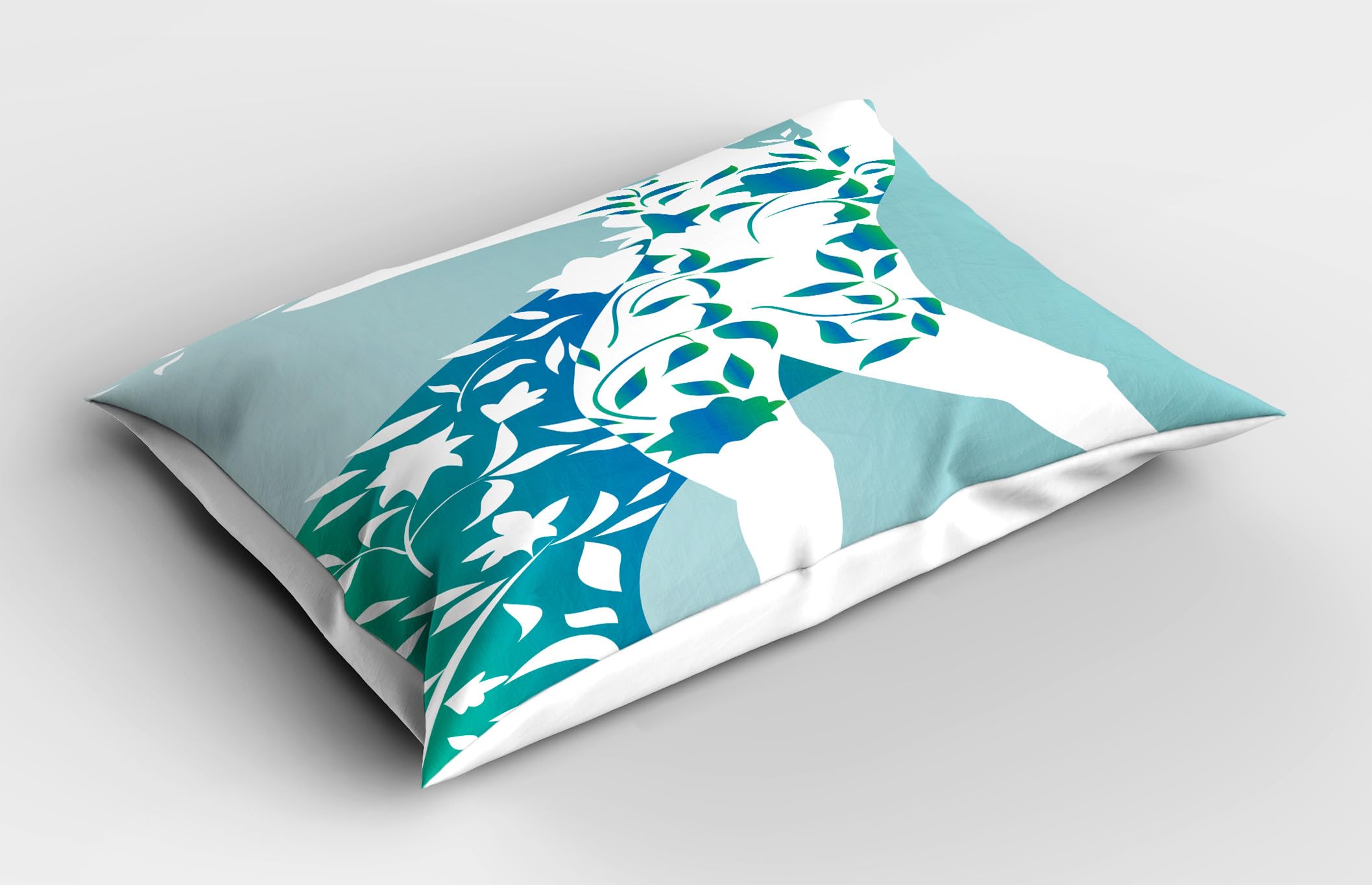 Ambesonne Floral Pillow Sham Set of 2, Fashion Woman Girl Body with Flower Petal Leaves Modern Design Model Image, Quality Microfiber Bedding Item for All Seasons, 36