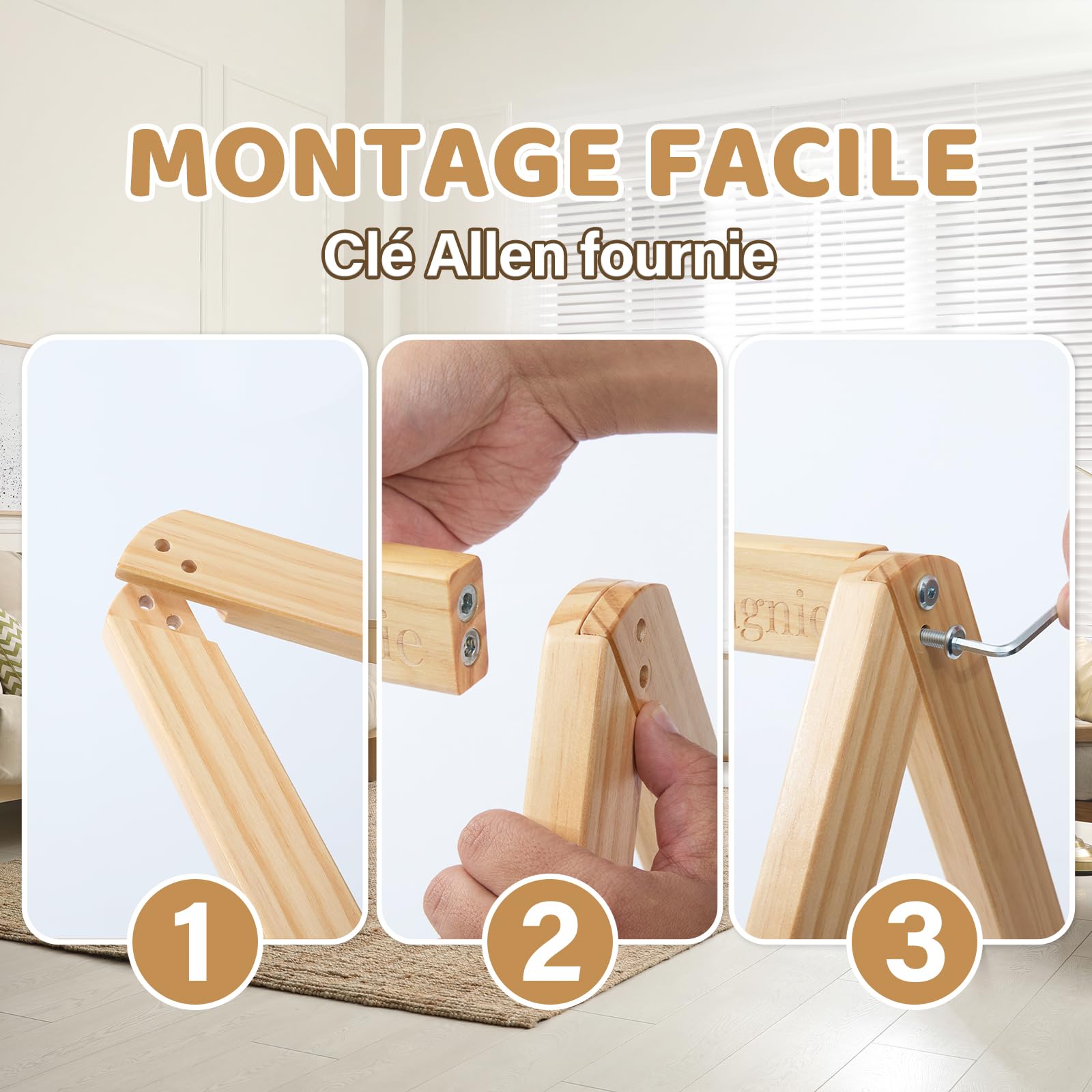Eclat & Compagnie - Arche Éveil Bébé en Bois - Portique Montessori avec Logo Gravé - Structure Stable avec Vernis Naturel - Arche Bebe Cadeau Naissance et Anniversaire