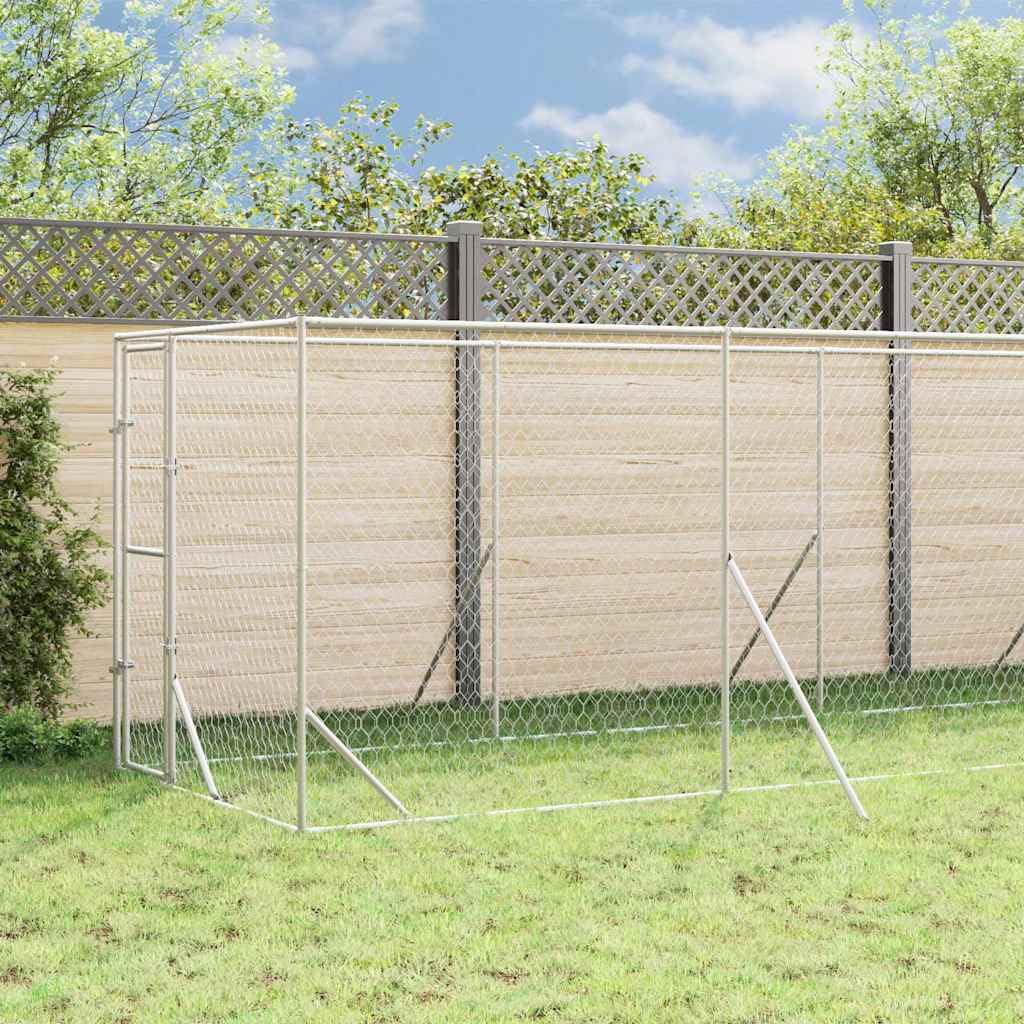 Perrera para perros al aire libre con techo plateado, 2 x 14 x 2,5 m, acero galvanizado, resistente recinto para perros con puerta con cierre para una salida segura en el jardín y recinto