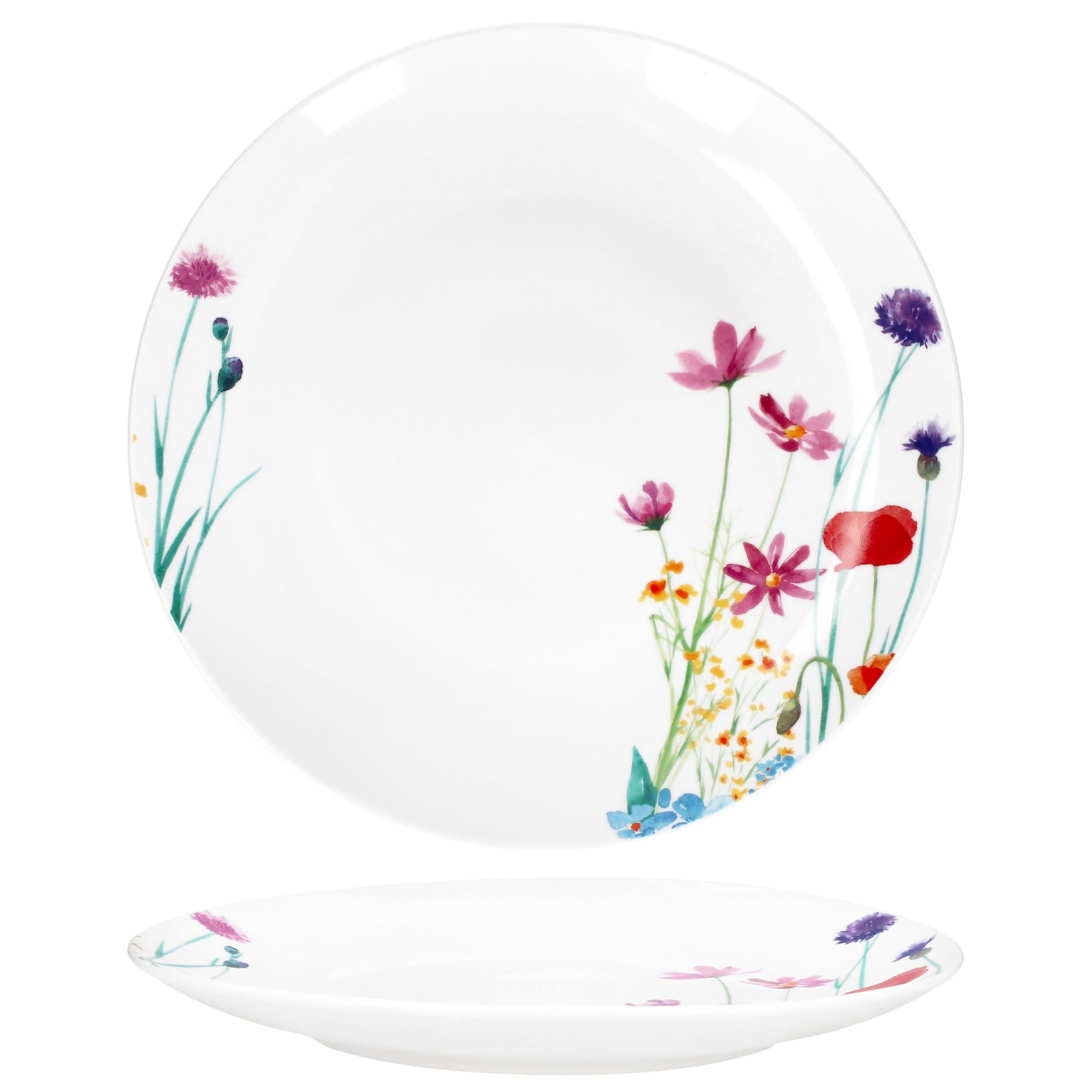MamboCat Marie Lot de 6 assiettes plates, diamètre 26,7 cm, porcelaine, décor prairie florale, pour 6 personnes, grandes assiettes repas principaux barbecues