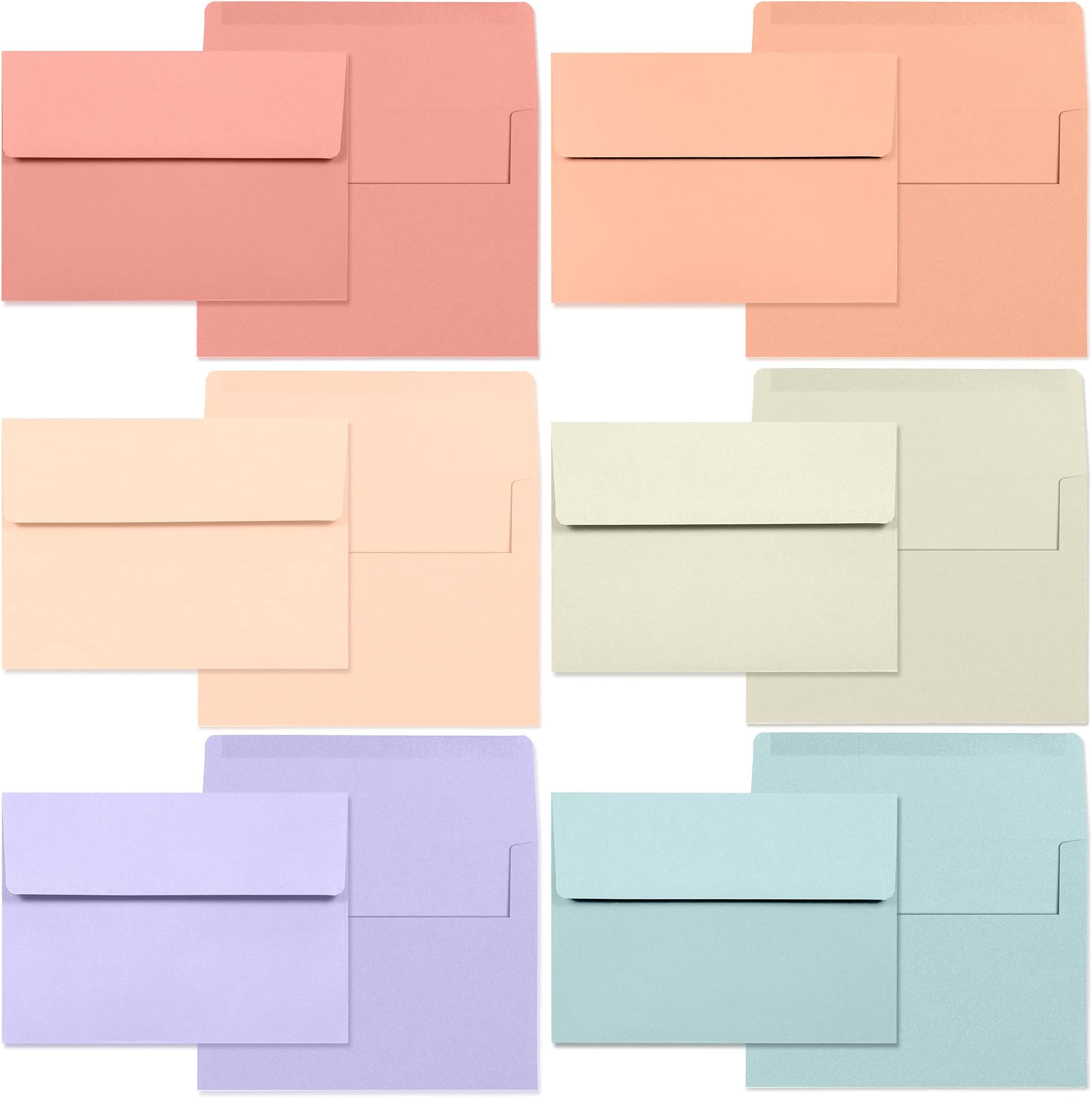 5x7 Envelopes for Invitations, 120-Pack A7 Envelopes for 5x7 Cards, Colored Invitation Envelopes, 6 Warm Pastel Colors, 5 1/4 x 7 1/4 Inches