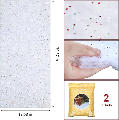 Miniatura 2 de Irenare 2 rollos de manta de nieve de Navidad con purpurina artificial de invierno de 19.7 x 39.4 pulgadas, rollo de manta de nieve sintética para