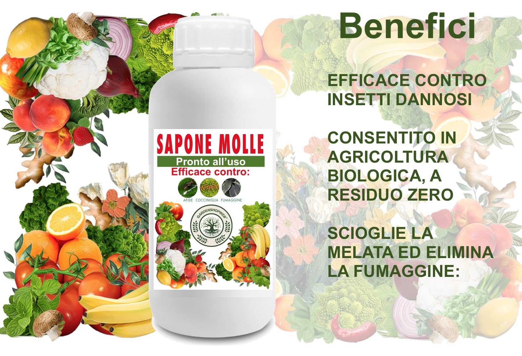 GSW© Sapone Molle Potassico per Piante, Insetticida ad Azione Abbattente contro Afidi, Cocciniglia, Effetto Corroborante Naturale e Lava Melata (5000 ml)