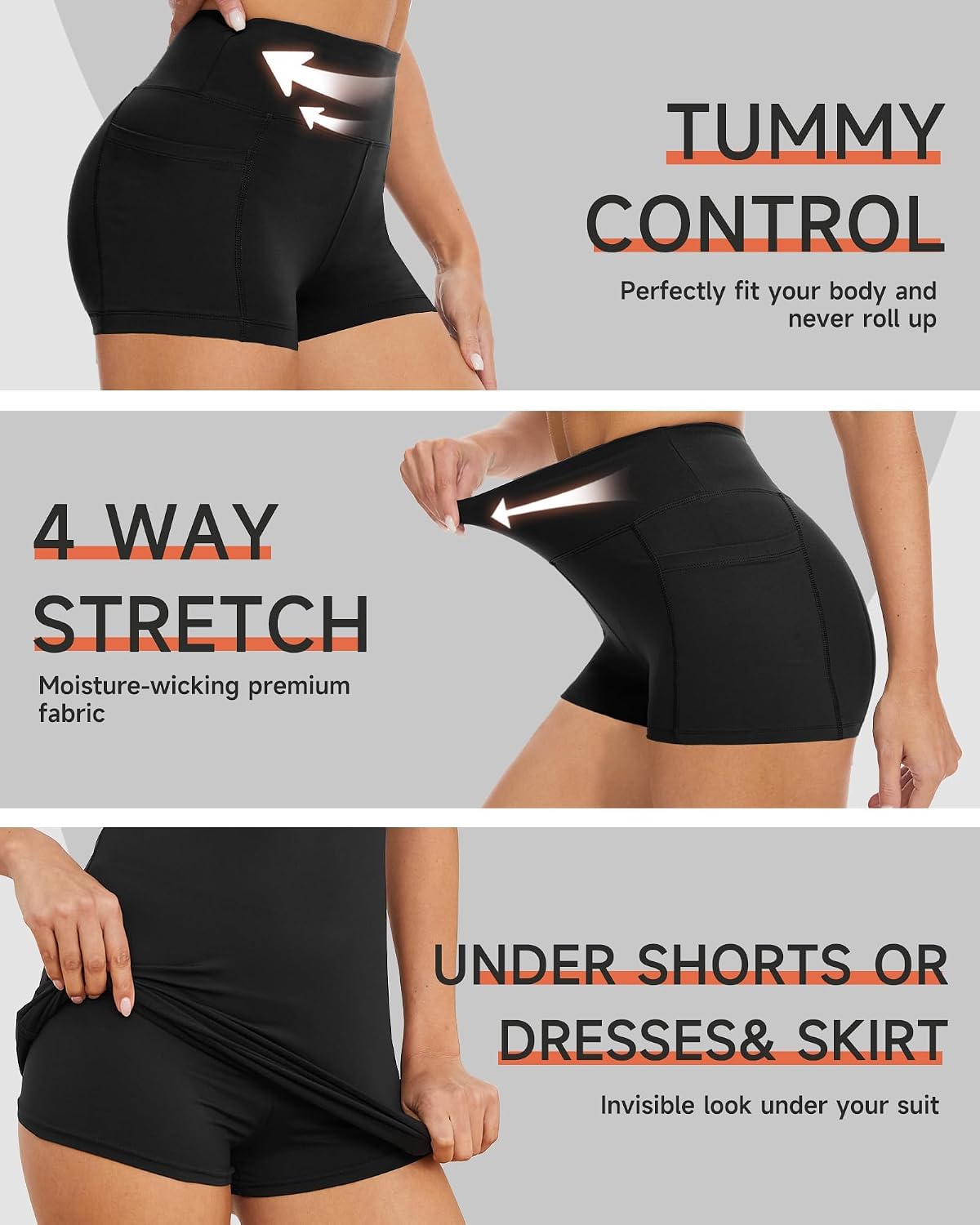 Biker Shorts for Women with Pockets - 8"/5"/3" Booty Black Spandex Shorts thumbnail