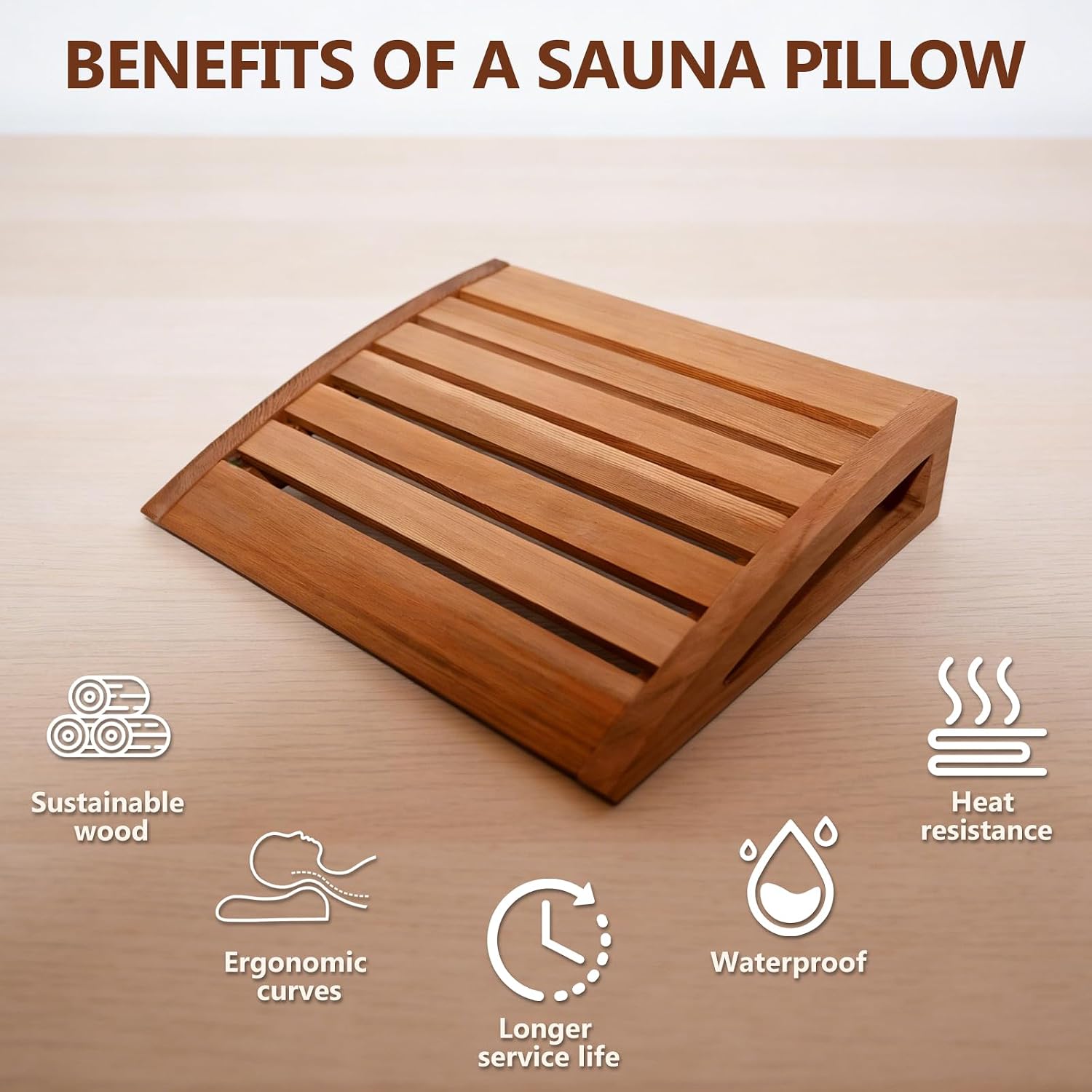 Wooden Sauna Headrest,Ergonomic Neck Support Pillow for Sauna Room,Sauna Head Rest,Head Support for Sauna Supplies Accessories,14.9x12.2x2.7in