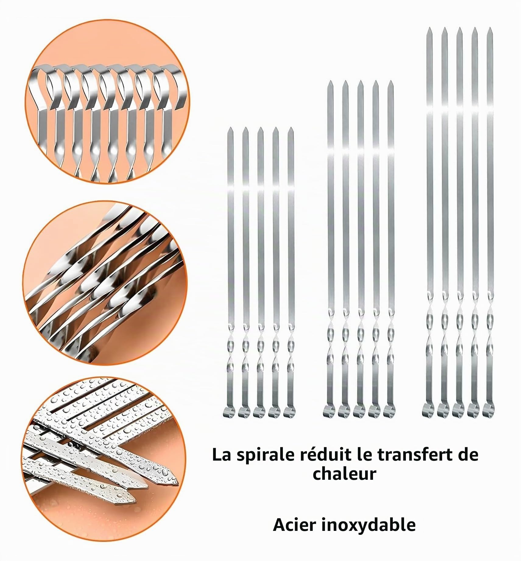 Lot de 10 brochettes de barbecue professionnelles en acier inoxydable - Extra larges : 1 cm et extra épaisses de 2 mm d'épaisseur (10 pièces de 50 cm) - Brochettes à viande et shish kebap Mangal