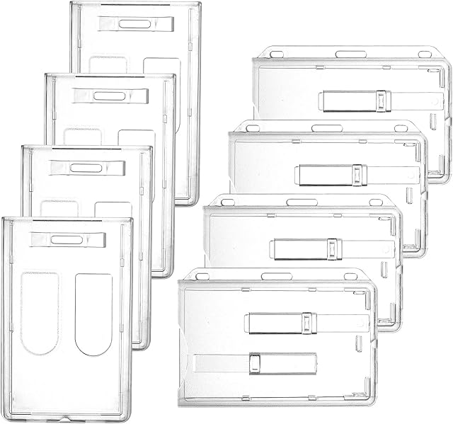 Whaline 8 Packs Badge Holder Two-Sided ID Cards Horizontal and Vertical Hard Plastic Heavy Duty Transparent Polycarbonate Dual Slot Holder