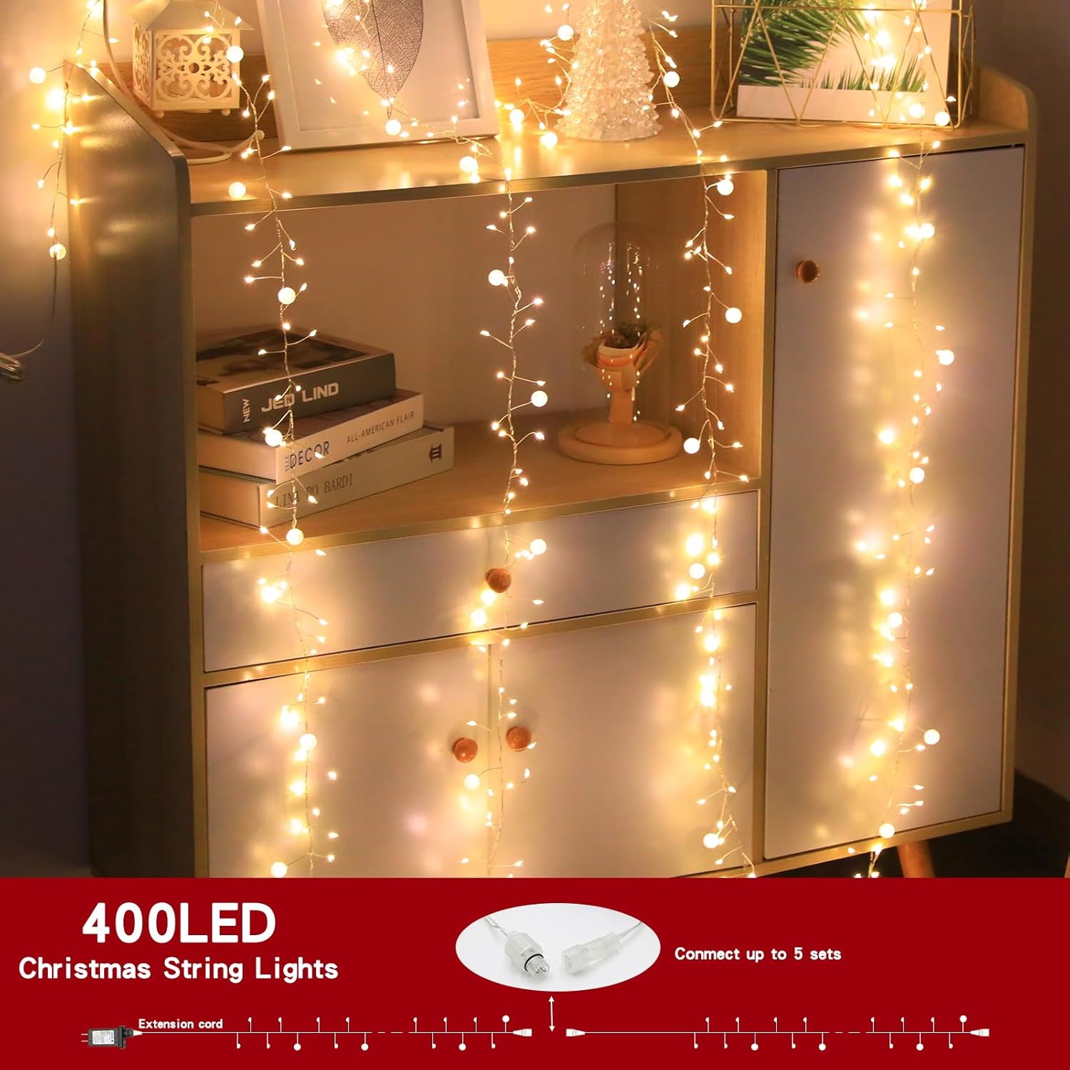 Copper Wire Firecracker Christmas Fairy Lights, Connectable 26FT 400LED Twinkle Plug in Fairy String Lights with Remote, Cluster Lights for Christmas Tree Bedroom Dorm Wreath DIY Wedding Decor