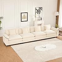 Vista 126 de Sofás seccionales grandes de 115.34" para sala de estar, sofá de pana color camel de asiento profundo de 3 plazas en forma de L, sofá seccional