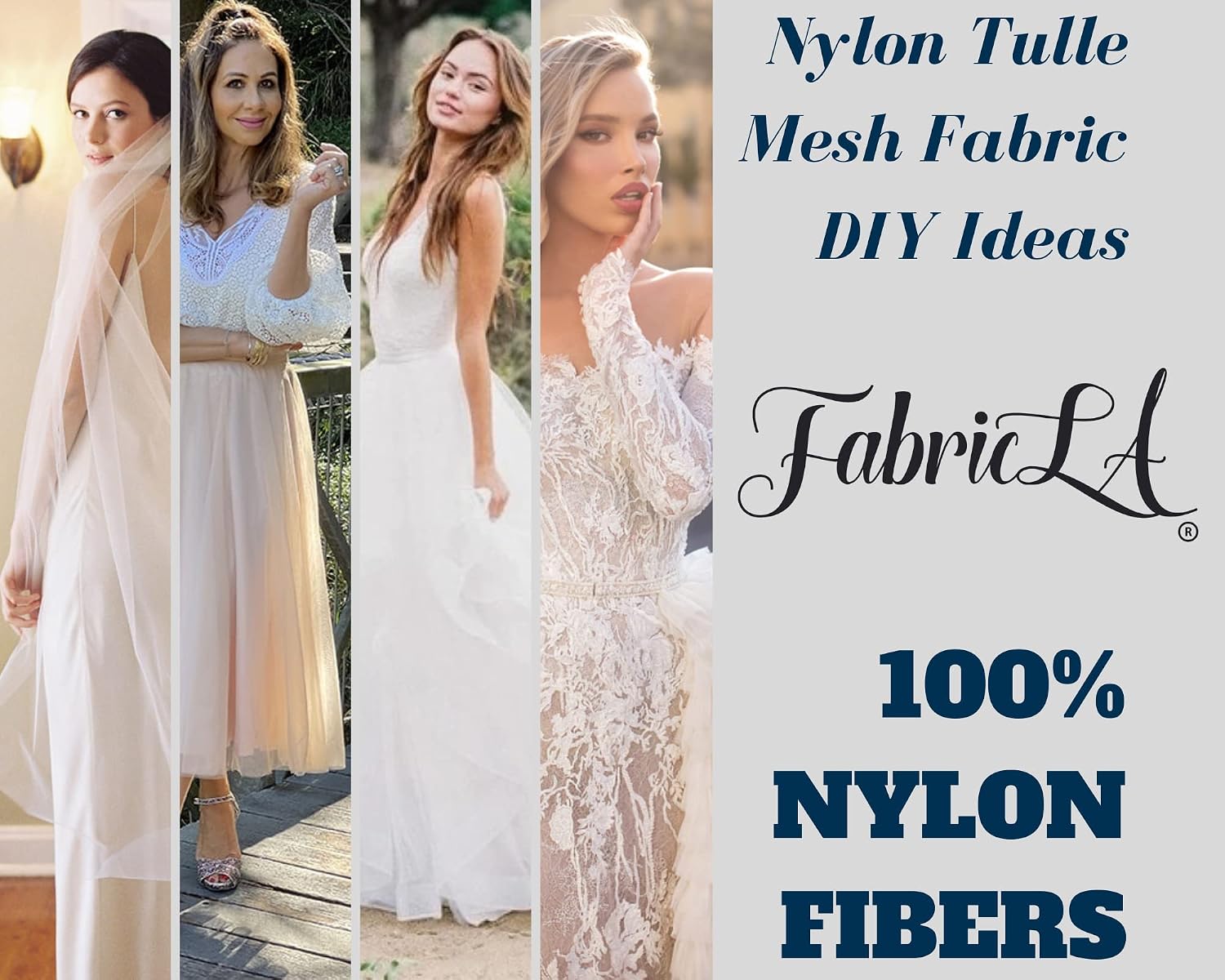 FabricLA 100% Nylon Tulle Mesh Fabric - Wedding Tulle Veil Fabric - 108" Wide (270 CM) Bolt of 50 Yard - for Wedding Gowns, Veils, Dresses, & Interior Design - White