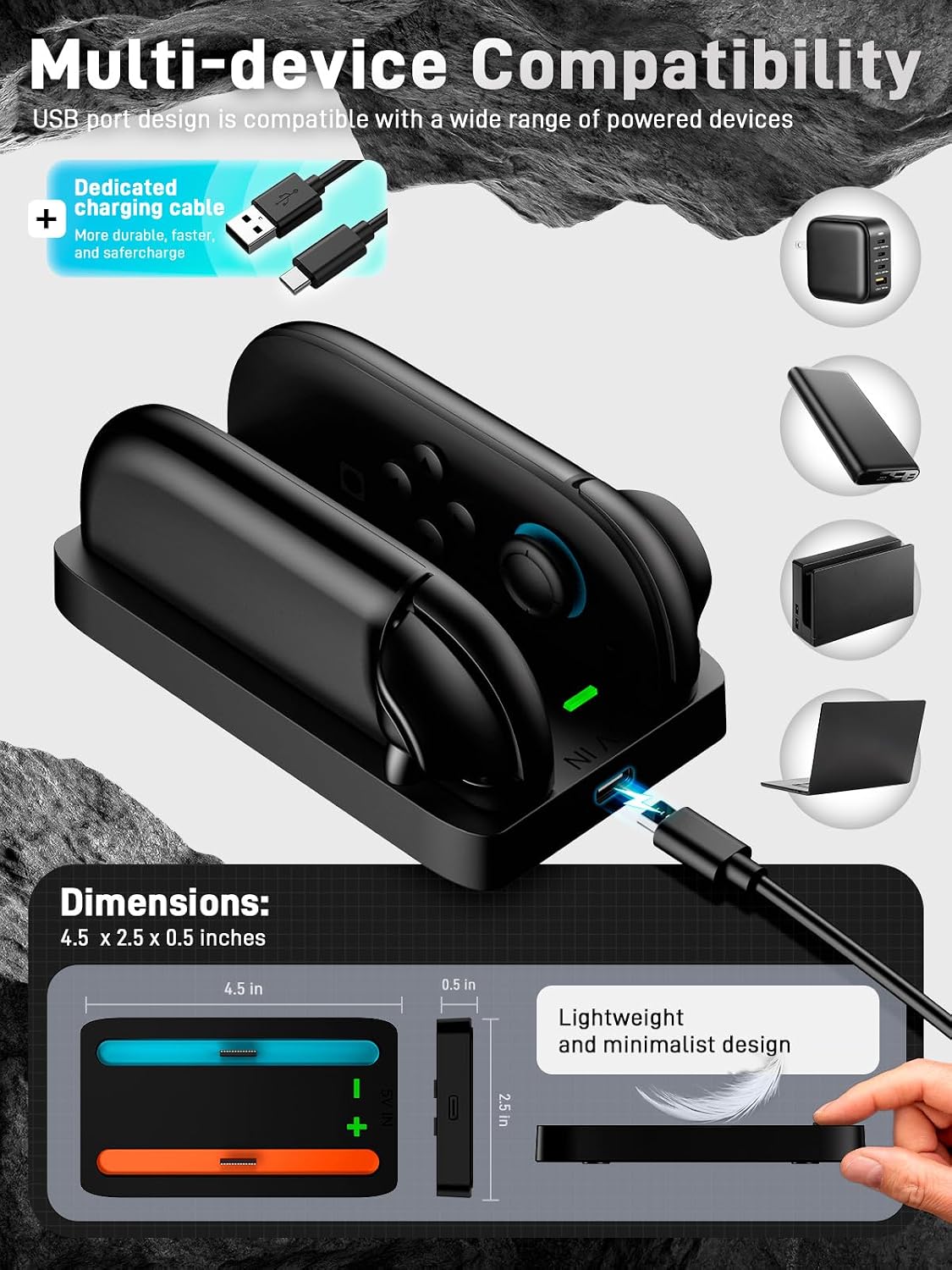 i-Blason Charging Dock Compatible with Nintendo Switch 2 for JoyCon Controller, Portable Slim Small Lightweight Minimalist Charger Station with Charging Cable & LED Indication
