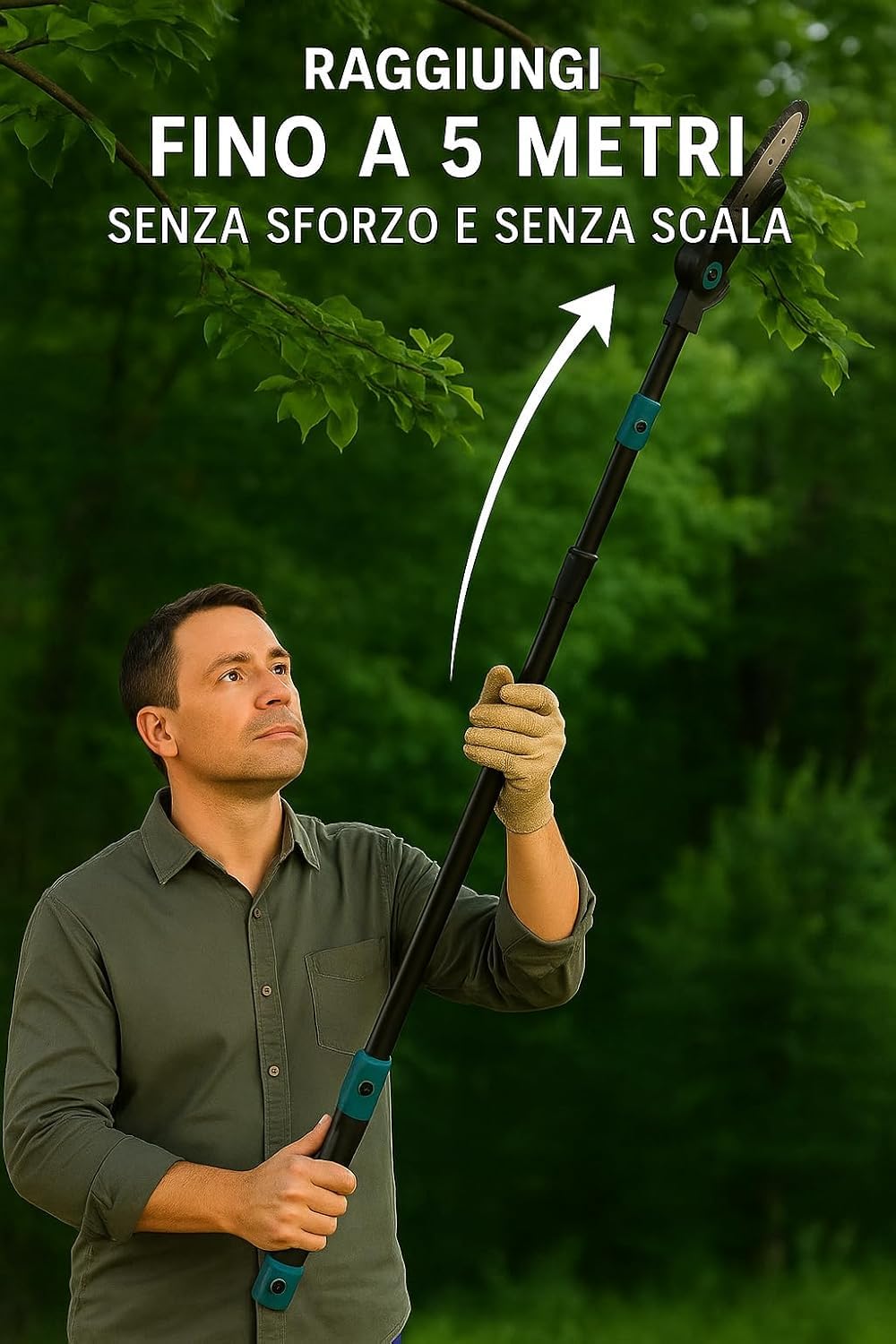Kit Potatura Elettrico 3 in 1 con Asta Telescopica 120-250cm, Forbici, Motosega 6" a Batteria, 2 Batterie 48V, Attrezzi Giardinaggio, Cesoia, Troncarami, per Rami, Alberi, Giardino, Vigneti, Orti