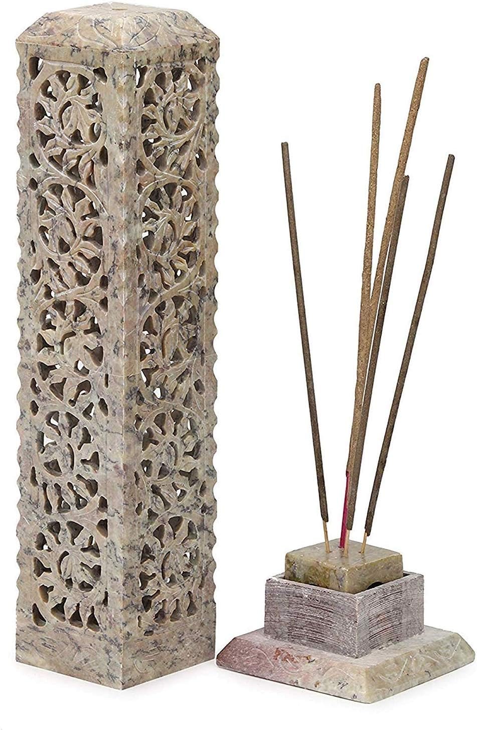 KC KULLICRAFT Hand Carved Marble Soapstone Incense Stick Burner Candle Holder for Gifting Purpose and Home and Kitchen Decor (3 x 3 x 11 Inches) - Image 3